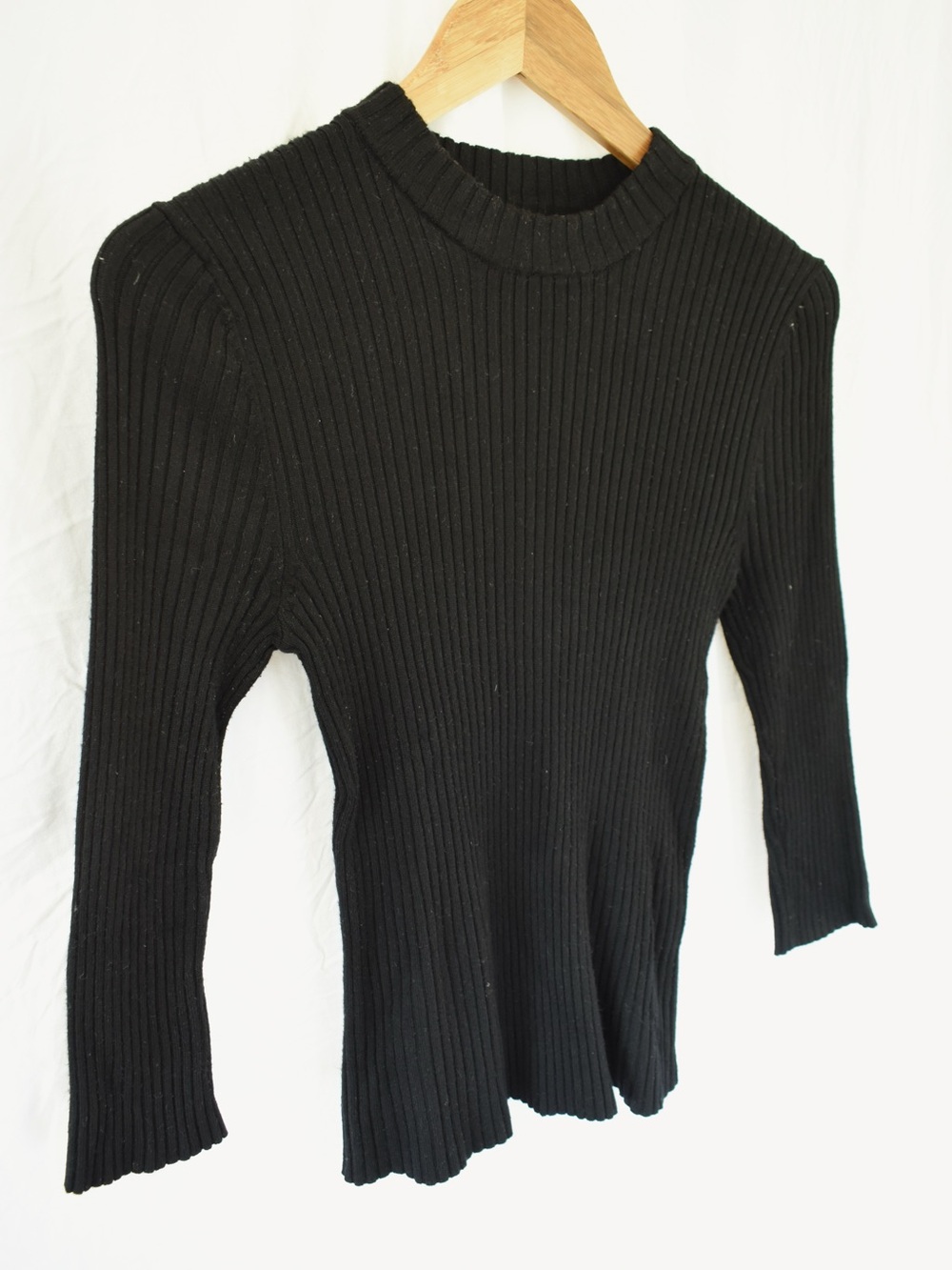 Black Ribbed Knit Crewneck Sweater